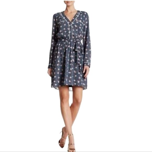 EC DANIEL RAINN DR2 BLUE FLORAL DRESS W/ ELASTIC WAIST, TIE BELT & WHITE TR… - Picture 1 of 5